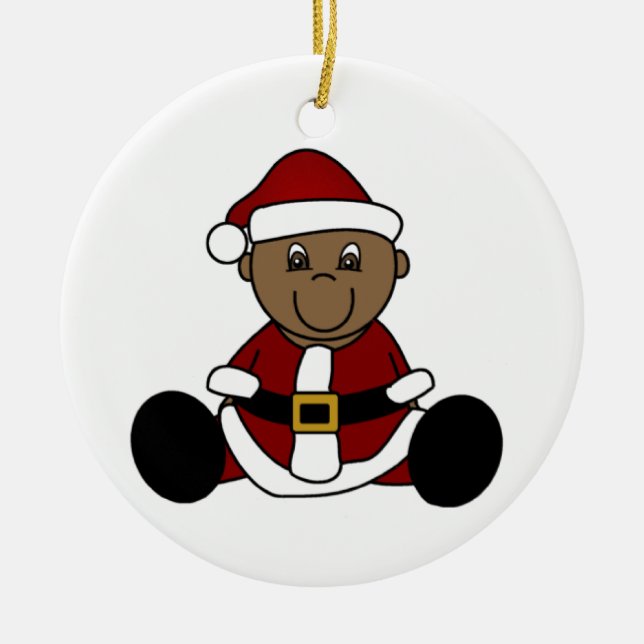 Customizable African American Baby Santa Ornament (Front)