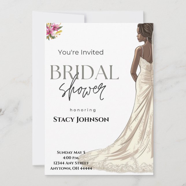 Customizable African-American Bride Bridal Shower Invitation (Front)
