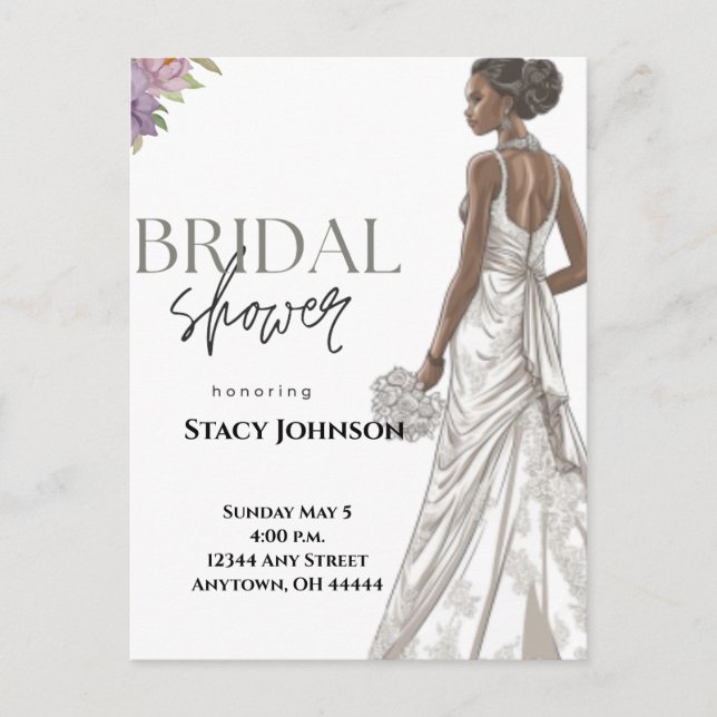 Customizable African-American Bride Bridal Shower Postcard (Front)
