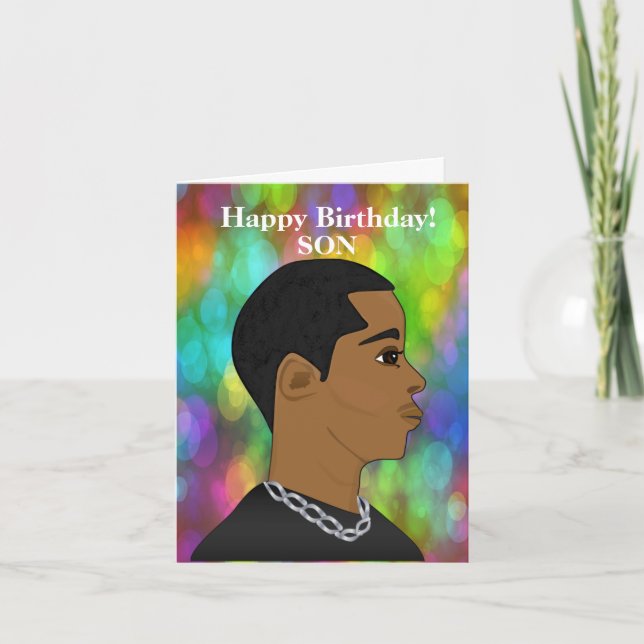Customizable African American Son Birthday  Card (Front)
