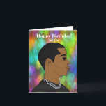 Customizable African American Son Birthday  Card<br><div class="desc">This colorful birthday card for a son features a side profile of a young African American Father wearing a black t-shirt and chain on a bokeh background.   This card is customizable,  so feel free to change the text to your liking.</div>