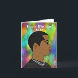 Customizable African American Son Birthday  Card<br><div class="desc">This colorful birthday card for a son features a side profile of a young African American Father wearing a black t-shirt and chain on a bokeh background.   This card is customizable,  so feel free to change the text to your liking.</div>
