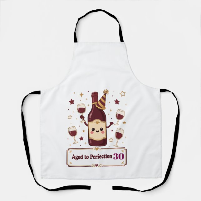 Customizable Aged to Perfection Cute Wine Birthday Apron (Front)