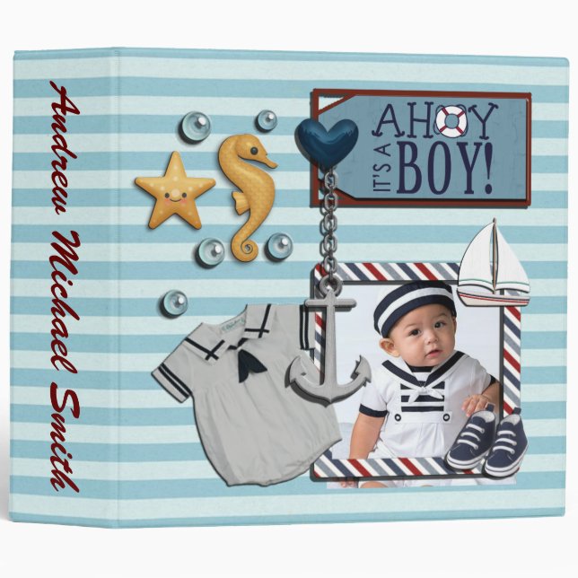 Customizable Ahoy It's A Boy Scrapbook Binder (Front/Spine)