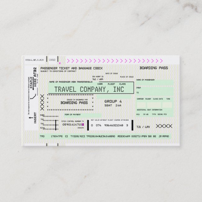 Customizable Airline Boarding Pass Business Card