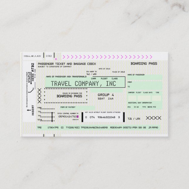 Customizable Airline Boarding Pass Business Card (Front)