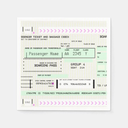 Customizable Airline Ticket Boarding Pass Napkins