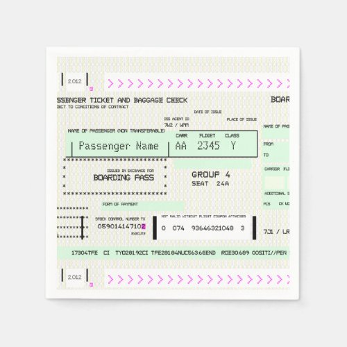 Customizable Airline Ticket Boarding Pass Napkins