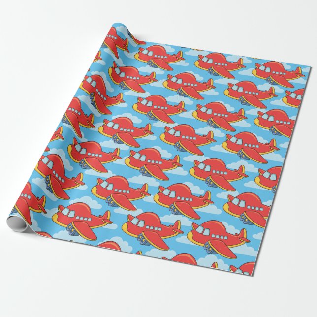 Customizable Airplane and Clouds Wrapping Paper (Unrolled)