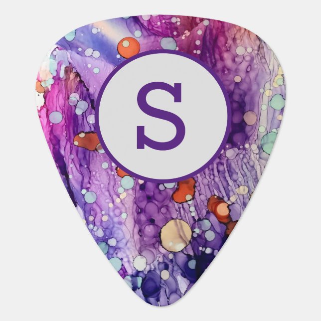 Customizable Alcohol Ink Purple Galaxy Guitar Pick (Front)