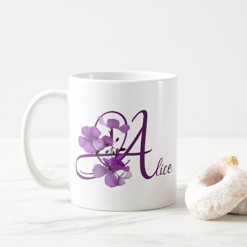 Customizable Alice name purple flowers trendy boho Coffee Mug