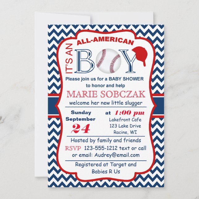Customizable All Amer Bball Baby Shower Invitation (Front)