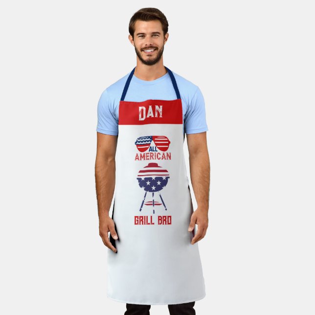 Customizable All American Grill Bro Patriotic Chef Apron (Worn)