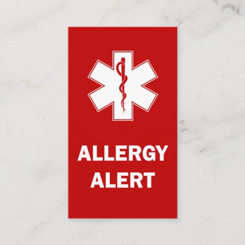 Customizable Allergy Alert Card