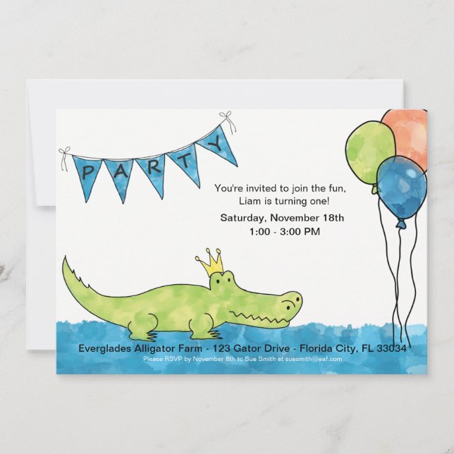 Customizable Alligator 1st Birthday Invitation (Front)