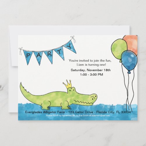 Customizable Alligator 1st Birthday Invitation