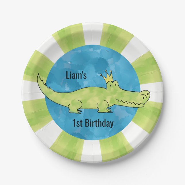 Customizable Alligator 1st Birthday Paper Plate (Front)