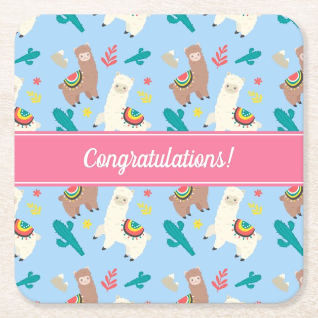 Customizable Alpaca/Llama Event Square Paper Coaster (Front)