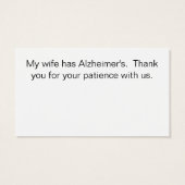 CUSTOMIZABLE ALZHEIMER'S CAREGIVER CARD (Back)
