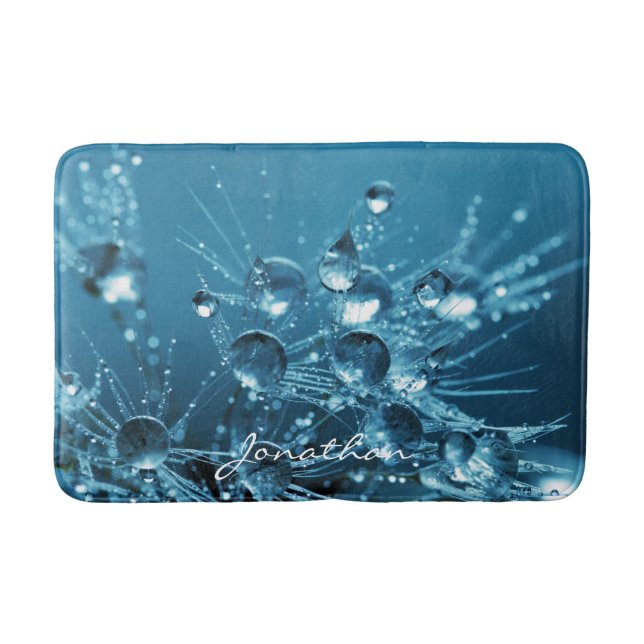 Customizable Amazing Blue Water Drops Bath Mat (Front)
