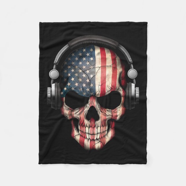 Customizable American Dj Skull with Headphones Fleece Blanket (Front)