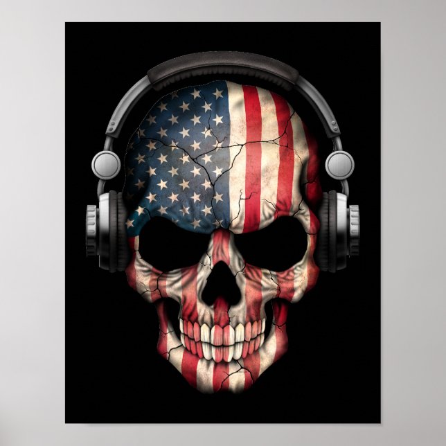 Customizable American Dj Skull with Headphones Poster (Front)
