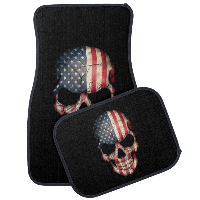 Customizable American Flag Skull Car Floor Mat (Set)