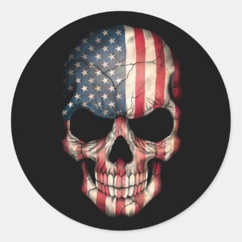 Customizable American Flag Skull Classic Round Sticker by UniqueFlags at Zazzle