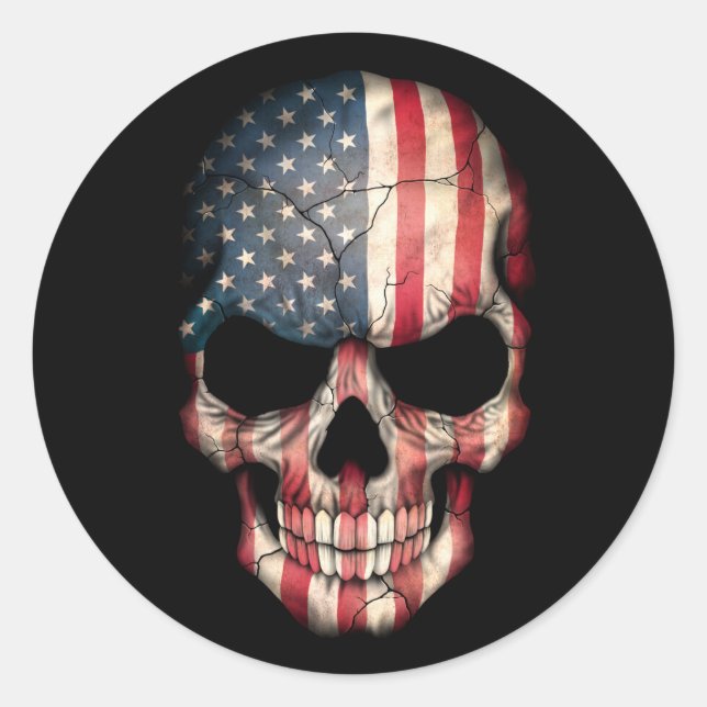 Customizable American Flag Skull Classic Round Sticker (Front)