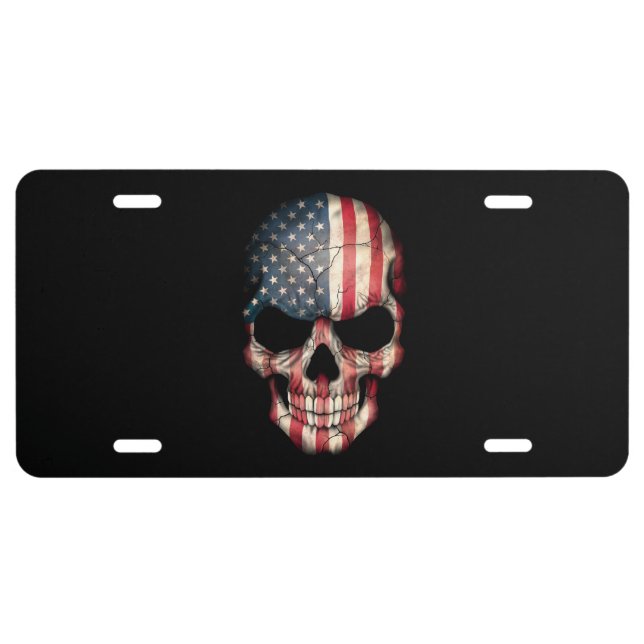 Customizable American Flag Skull License Plate (Front)