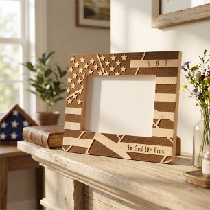 Customizable American Flag, USA Motto Modern Art Engraved Frames