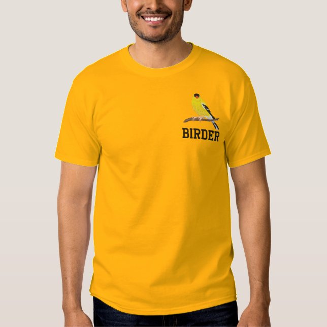 Customizable American Goldfinch Embroidered T-Shirt (Front)