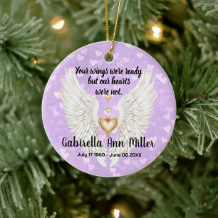 Customizable Angel Wings Memorial Ceramic Ornament