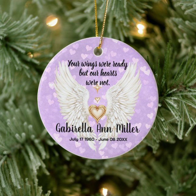 Customizable Angel Wings Memorial  Ceramic Ornament (Tree)