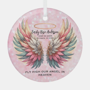 Customizable Angel Wings Memorial Glass Ornament