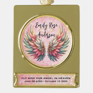 Customizable Angel Wings Memorial Gold Plated Banner Ornament