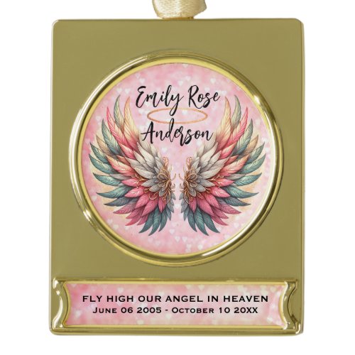 Customizable Angel Wings Memorial  Gold Plated Banner Ornament