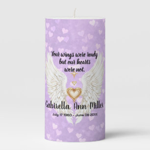 Customizable Angel Wings Memorial Pillar Candle