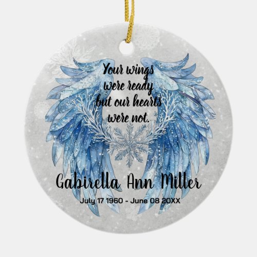 Customizable Angel Wings Memorial with Snowflake