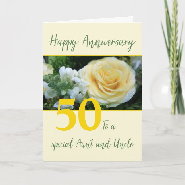 Customizable Anniversary Aunt & Uncle Yellow Rose Card (Front)