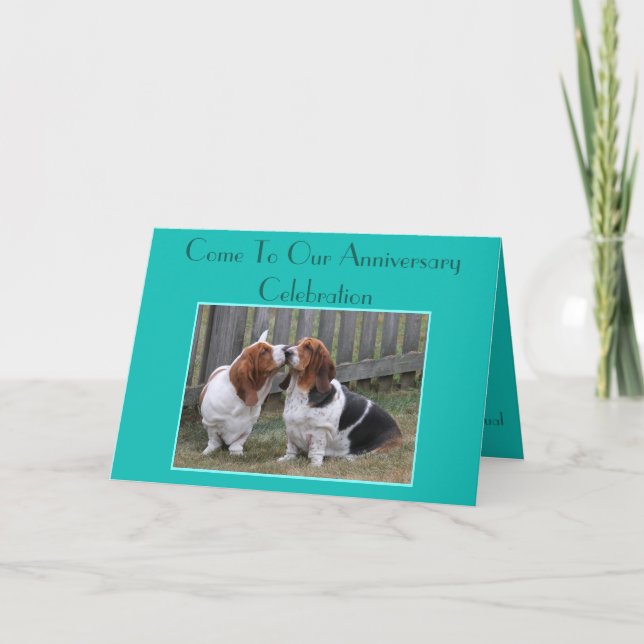 Customizable Anniversary Invitation w/Cute Bassets (Front)
