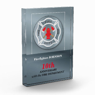 Customizable, Anniversary with Fire Department Acrylic Award