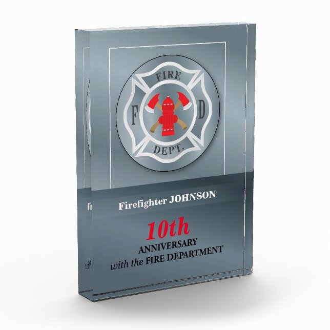 Customizable, Anniversary with Fire Department Acrylic Award (Left)