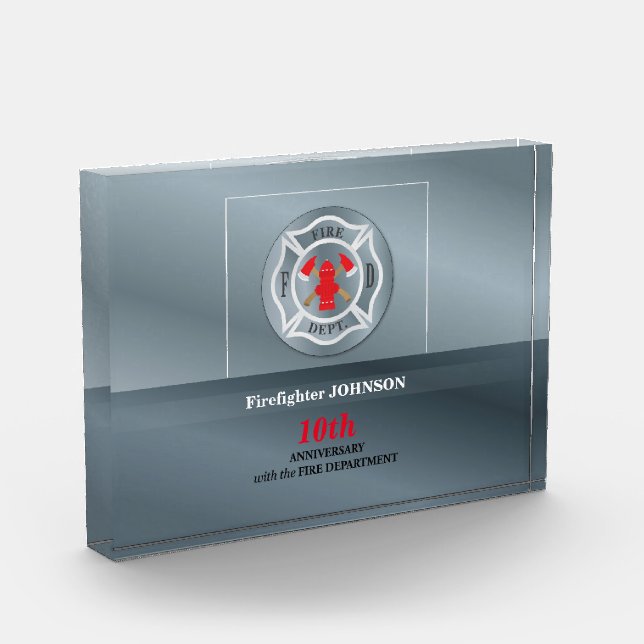 Customizable, Anniversary with Fire Department Acrylic Award (Left)