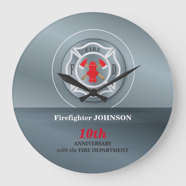 Customizable, Anniversary with Fire Department Large Clock (Front)