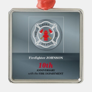 Customizable, Anniversary with Fire Department Metal Ornament