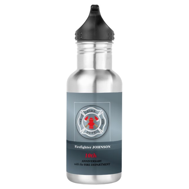 Customizable, Anniversary with Fire Department Water Bottle (Right)