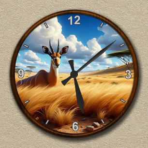 Customizable Antelope Wildlife Scene Round Clock