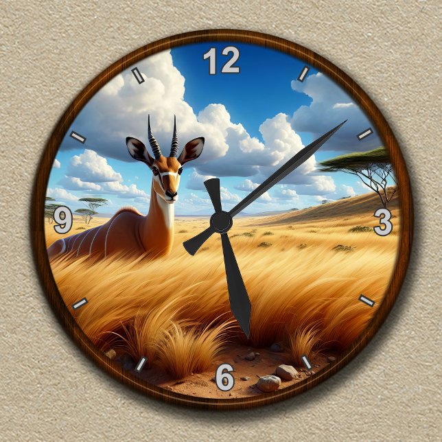 Customizable Antelope Wildlife Scene  Round Clock (Creator Uploaded)