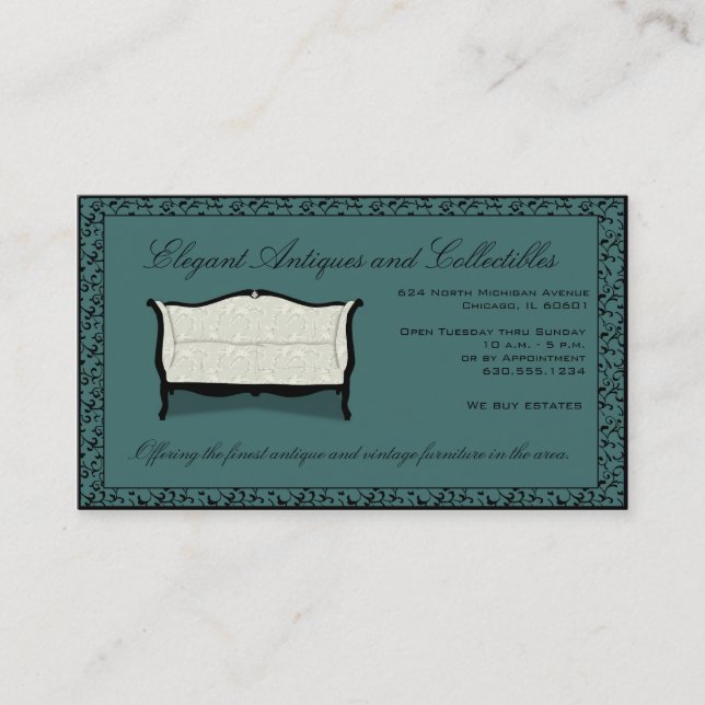 Customizable Antiques or Upholstery Business Card (Front)